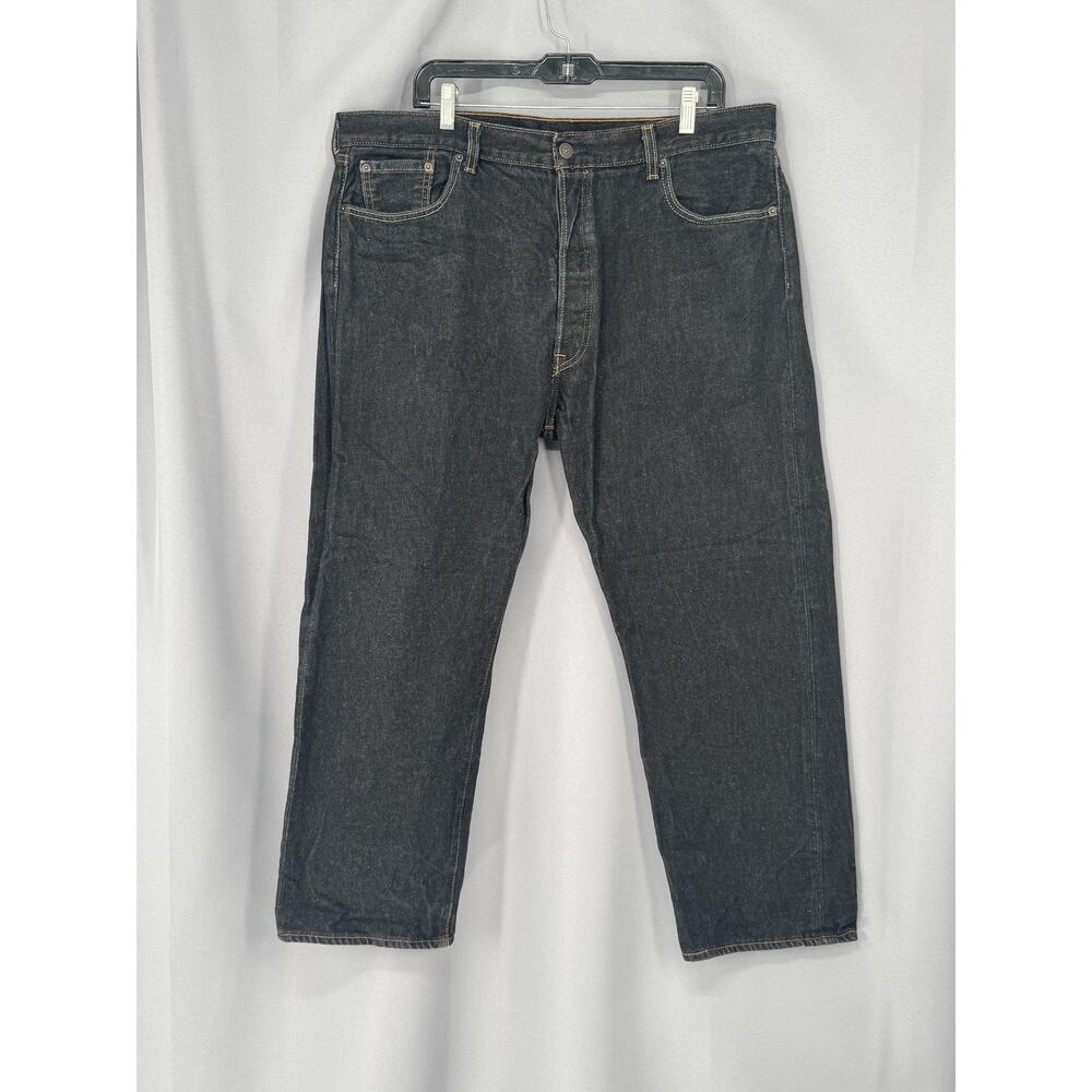Levis 501 Jeans Mens 42x30 Black Denim Button Fly Straight Dark Wash Regular Fit